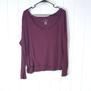 ❤️5/$25 🎀American Eagle Ribbed Oversized Women's Burgundy Top